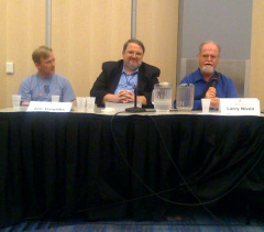 Ian Tregillis, Chris Christopher, and Larry Niven. Photo by Peter Glaskowsky